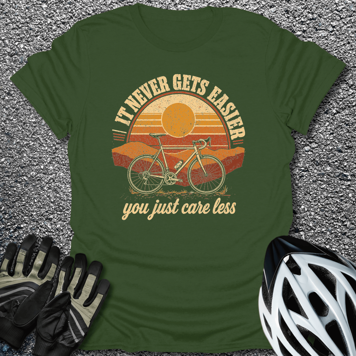 Just Care Less T-Shirt in Military Green / S from CycleTees