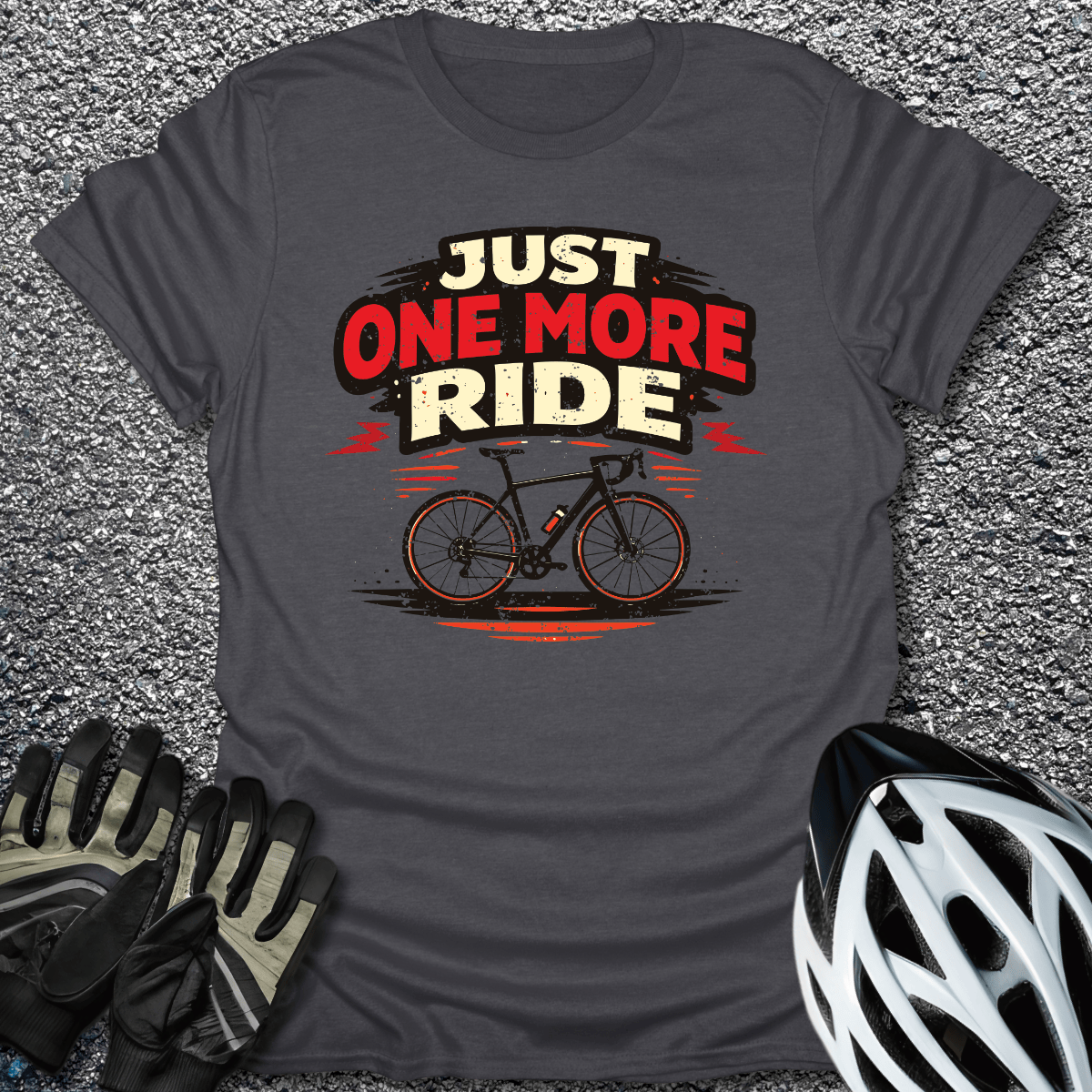 Just One More Ride T-Shirt in Dark Heather / S from CycleTees