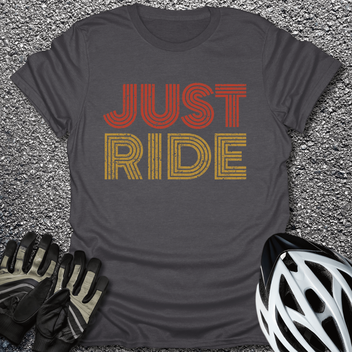 Just Ride Retro T-Shirt in Dark Heather / S from CycleTees