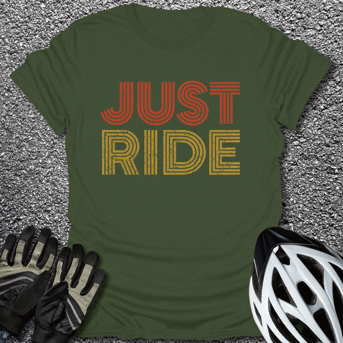 Just Ride Retro T-Shirt in Military Green / S from CycleTees