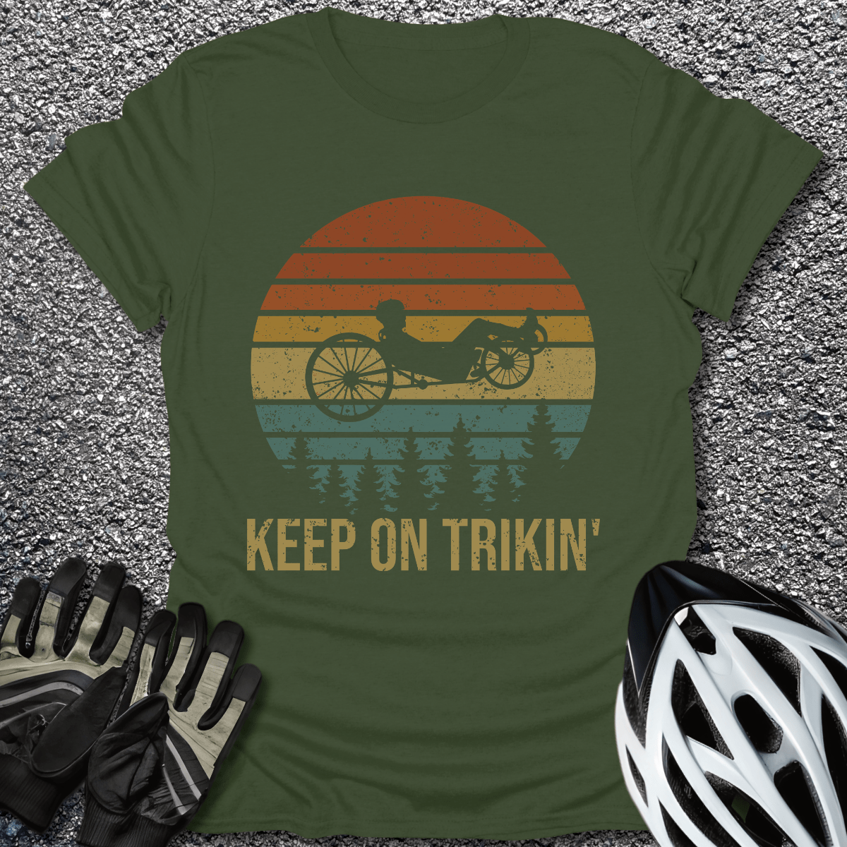 Keep On Trikin T-Shirt in Military Green / S from CycleTees