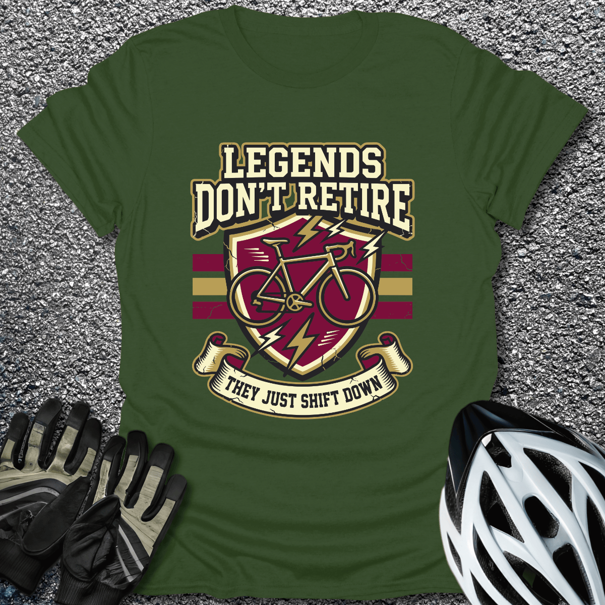 Legends Don't Retire T-Shirt in Military Green / S from CycleTees