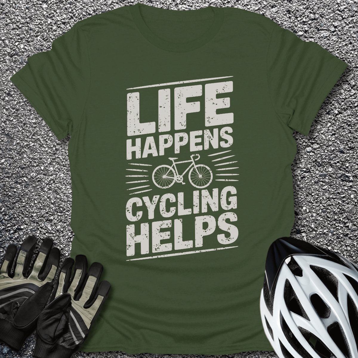 Life Happens T-Shirt in Military Green / S from CycleTees