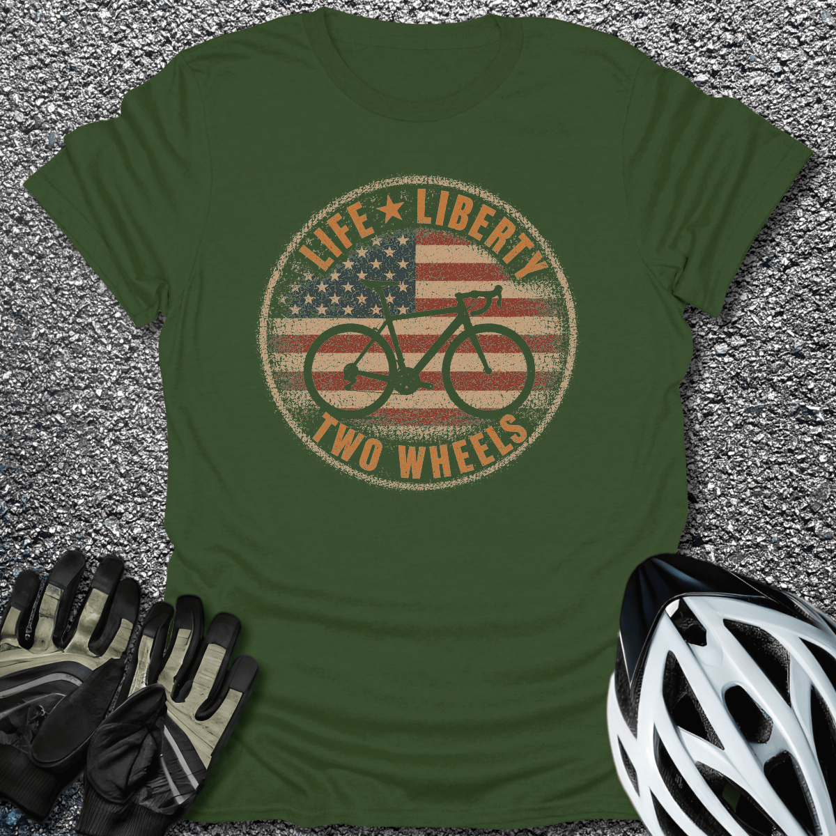 Life Liberty T-Shirt in Military Green / S from CycleTees
