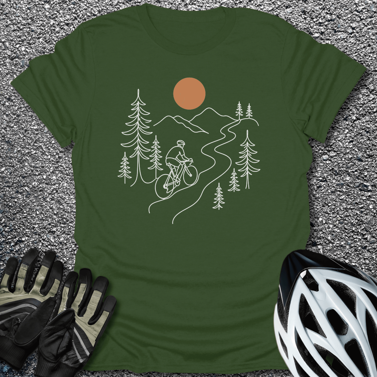 Line Art Cyclist T-Shirt in Military Green / S from CycleTees