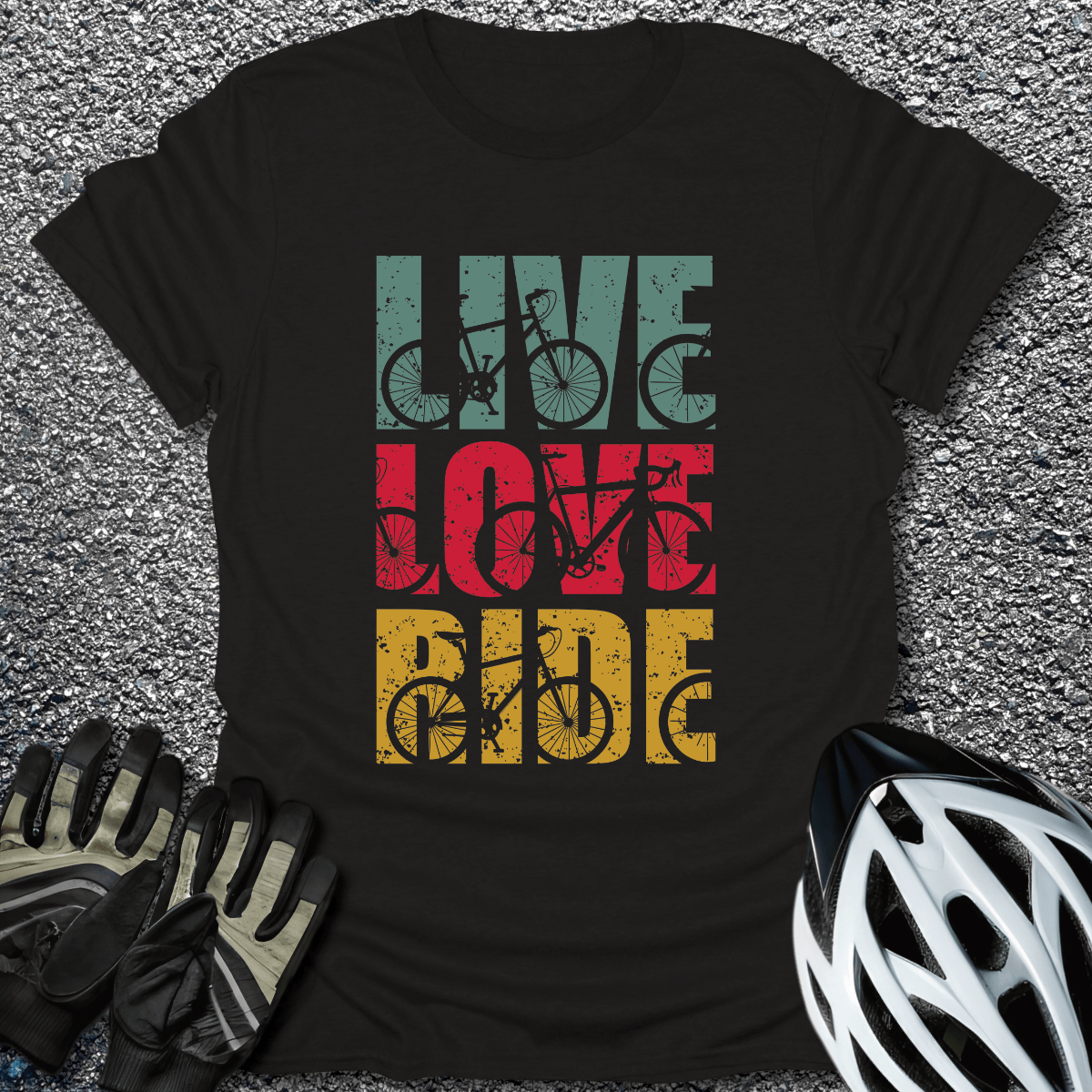 Live Love Ride T-Shirt in Black / S from CycleTees