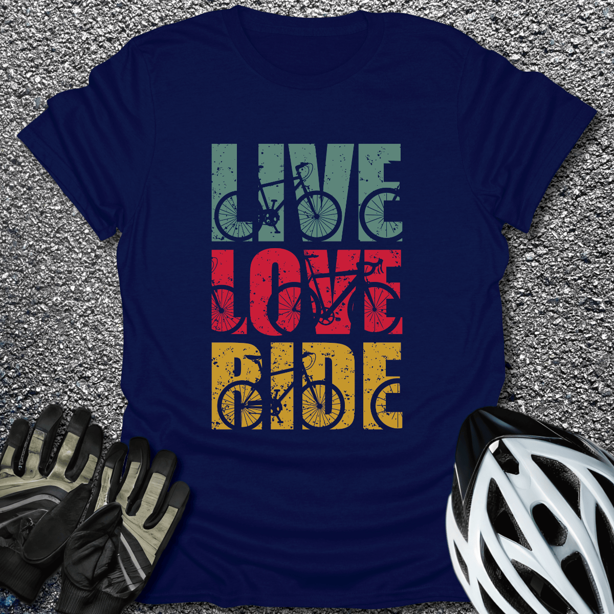 Live Love Ride T-Shirt in Navy / S from CycleTees