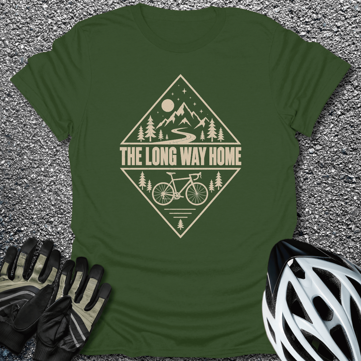 Long Way Home T-Shirt in S / Military Green from CycleTees