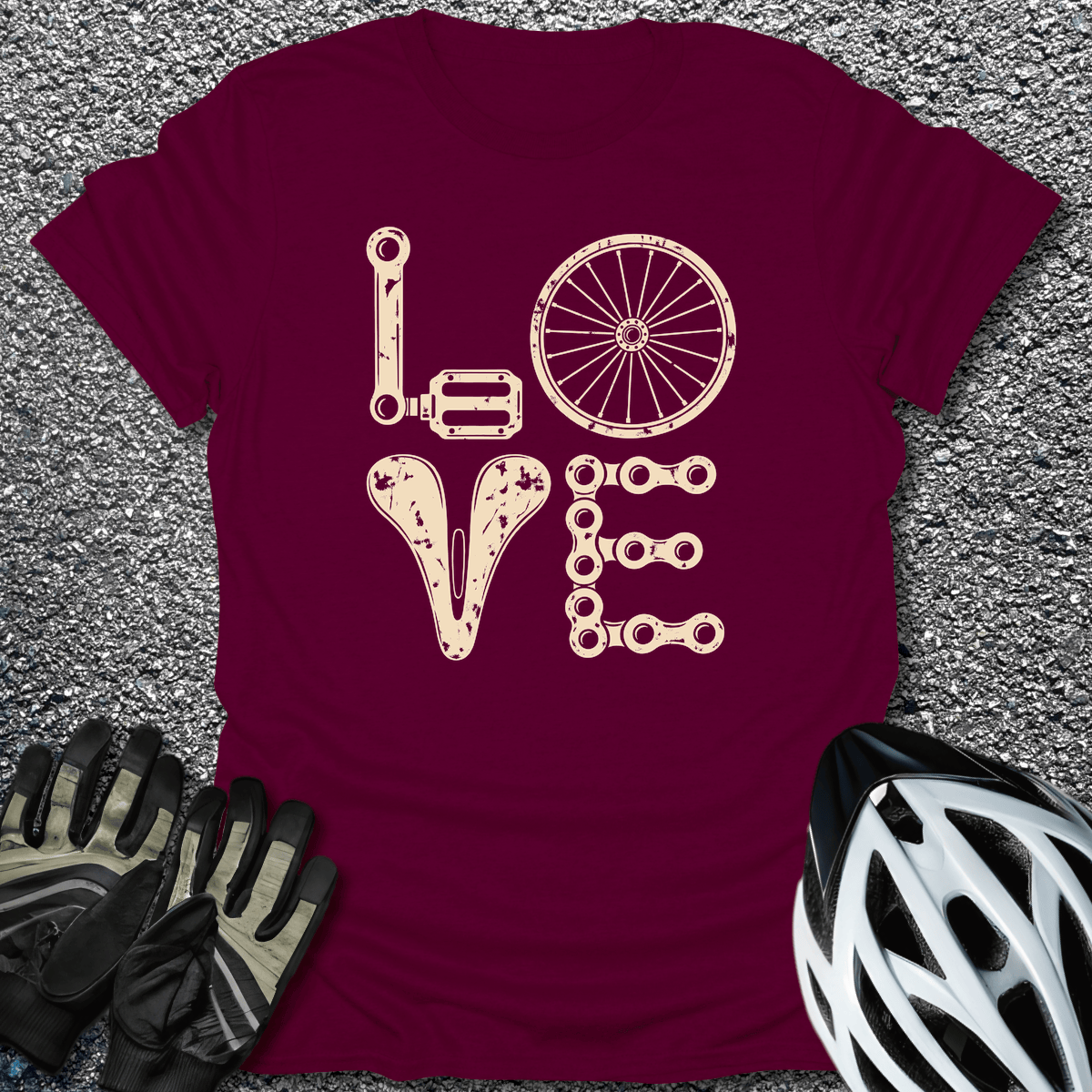 Love Bike Parts T-Shirt in S / Maroon from CycleTees