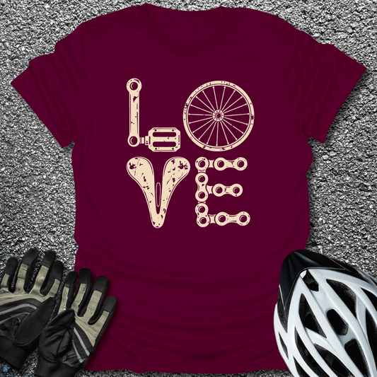 Love Bike Parts T-Shirt in S / Maroon from CycleTees
