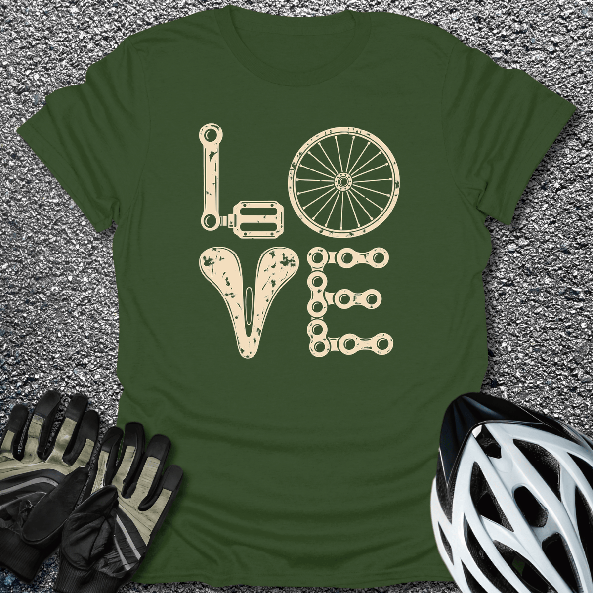 Love Bike Parts T-Shirt in S / Military Green from CycleTees