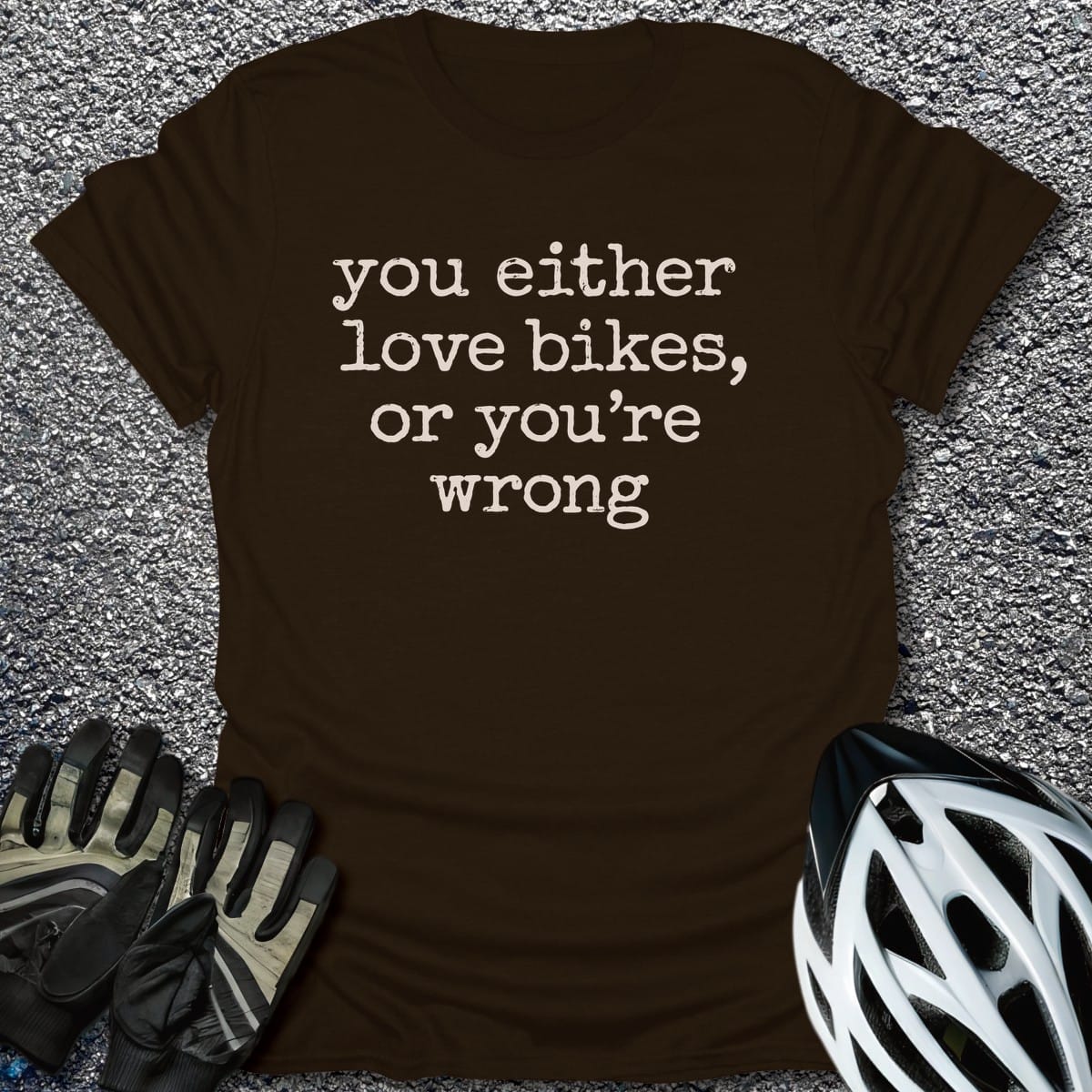 Love Bikes Always T-Shirt in Dark Chocolate / S from CycleTees