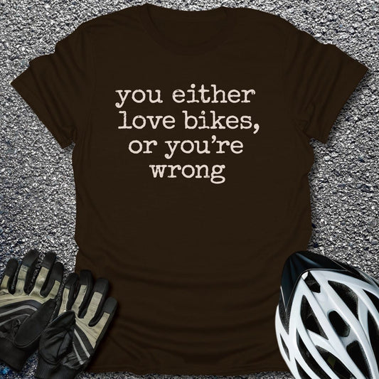 Love Bikes Always T-Shirt in Dark Chocolate / S from CycleTees
