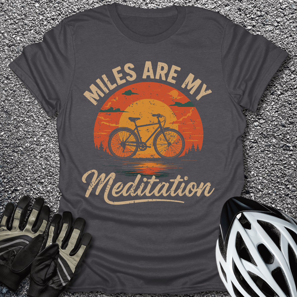 Miles Are My Meditation T-Shirt in Dark Heather / S from CycleTees
