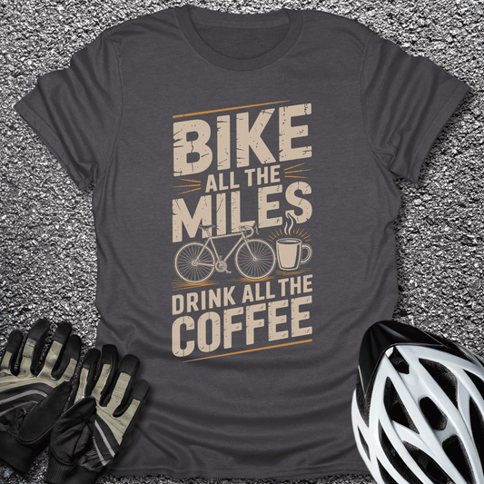 Miles & Coffee T-Shirt in Dark Heather / S from CycleTees