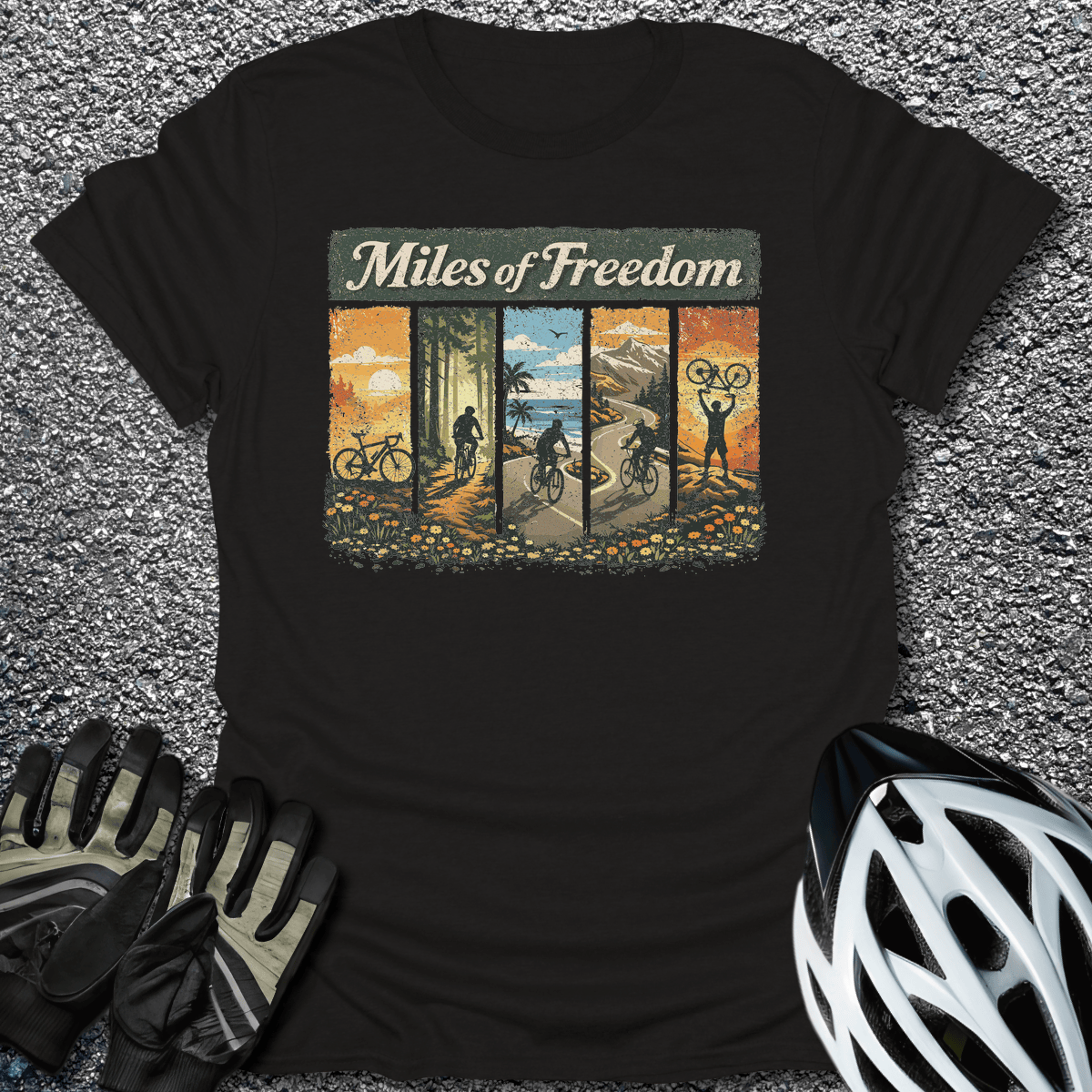 Miles of Freedom T-Shirt in Black / S from CycleTees