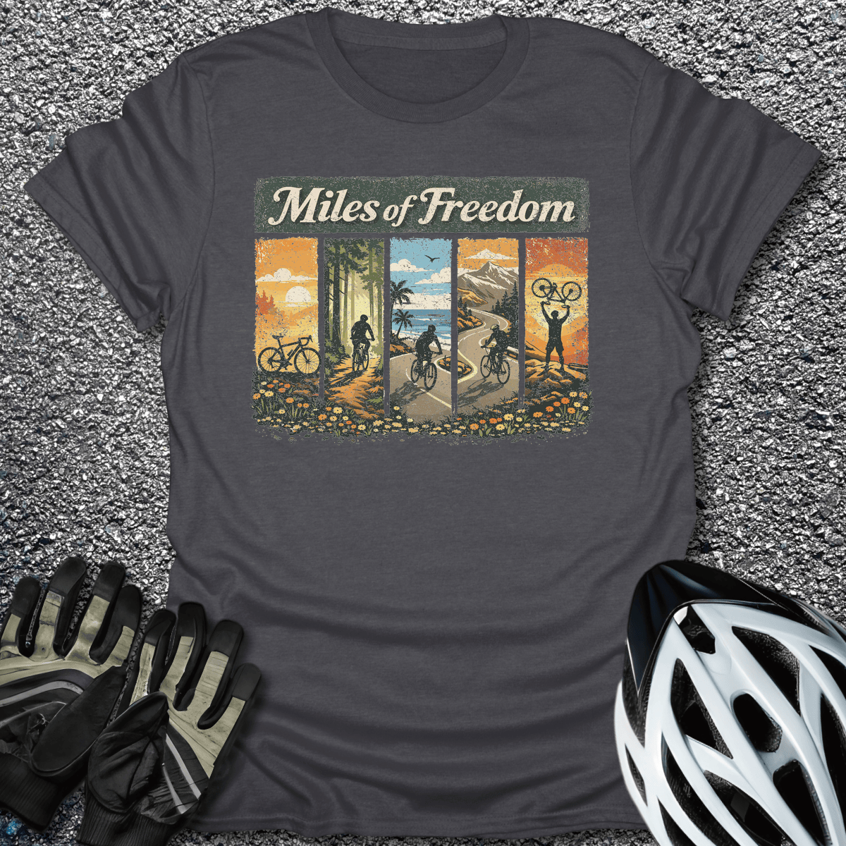 Miles of Freedom T-Shirt in Dark Heather / S from CycleTees