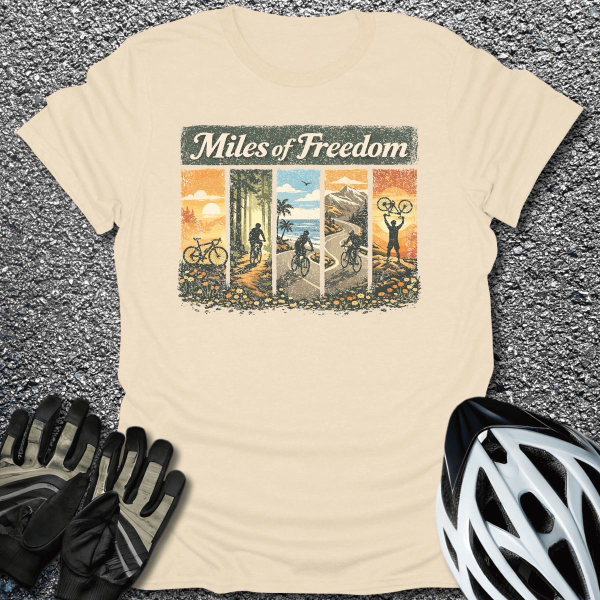 Miles of Freedom T-Shirt in Natural / S from CycleTees
