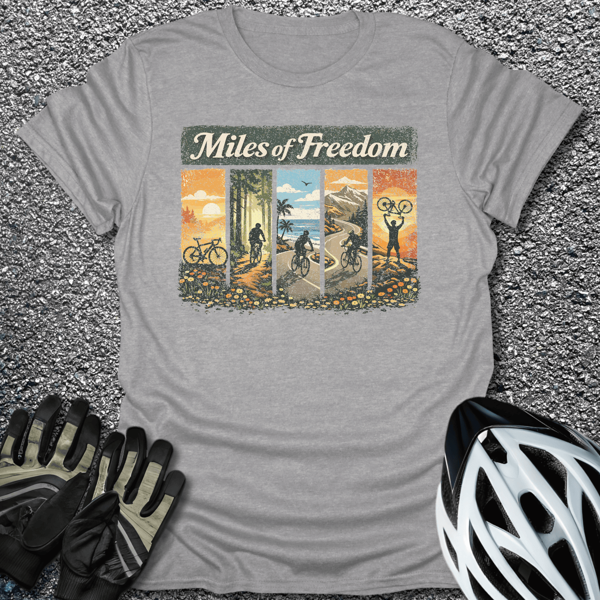 Miles of Freedom T-Shirt in Sport Grey / S from CycleTees