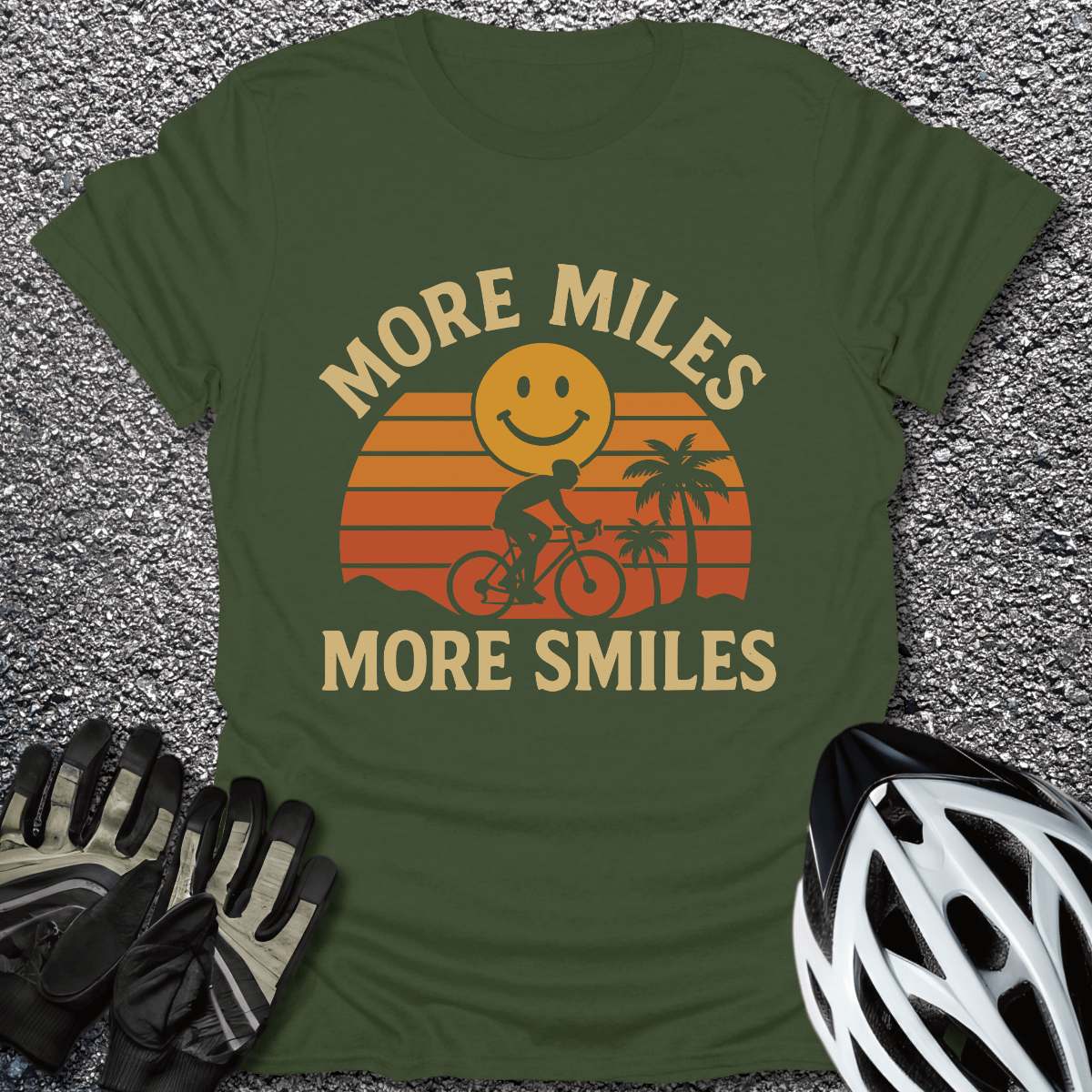 Miles & Smiles T-Shirt in Military Green / S from CycleTees