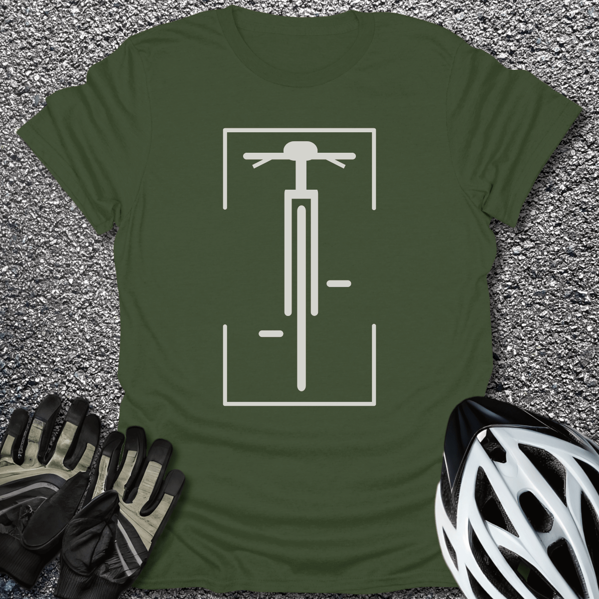 Minimalistic Bike Logo T-Shirt in Military Green / S from CycleTees