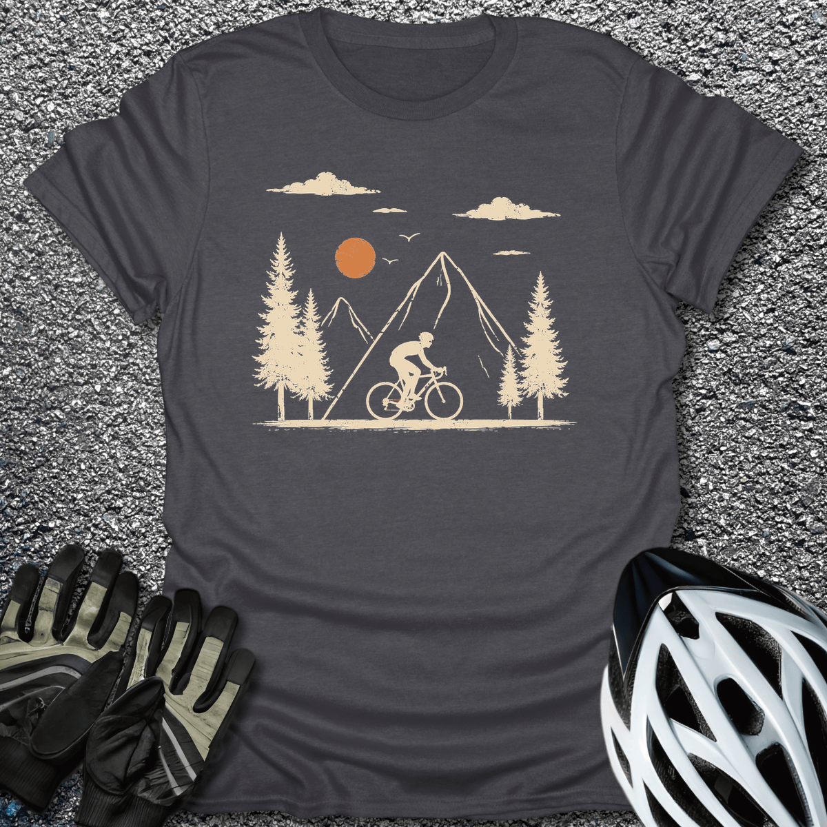 Mountain Ride Sun T-Shirt in Dark Heather / S from CycleTees