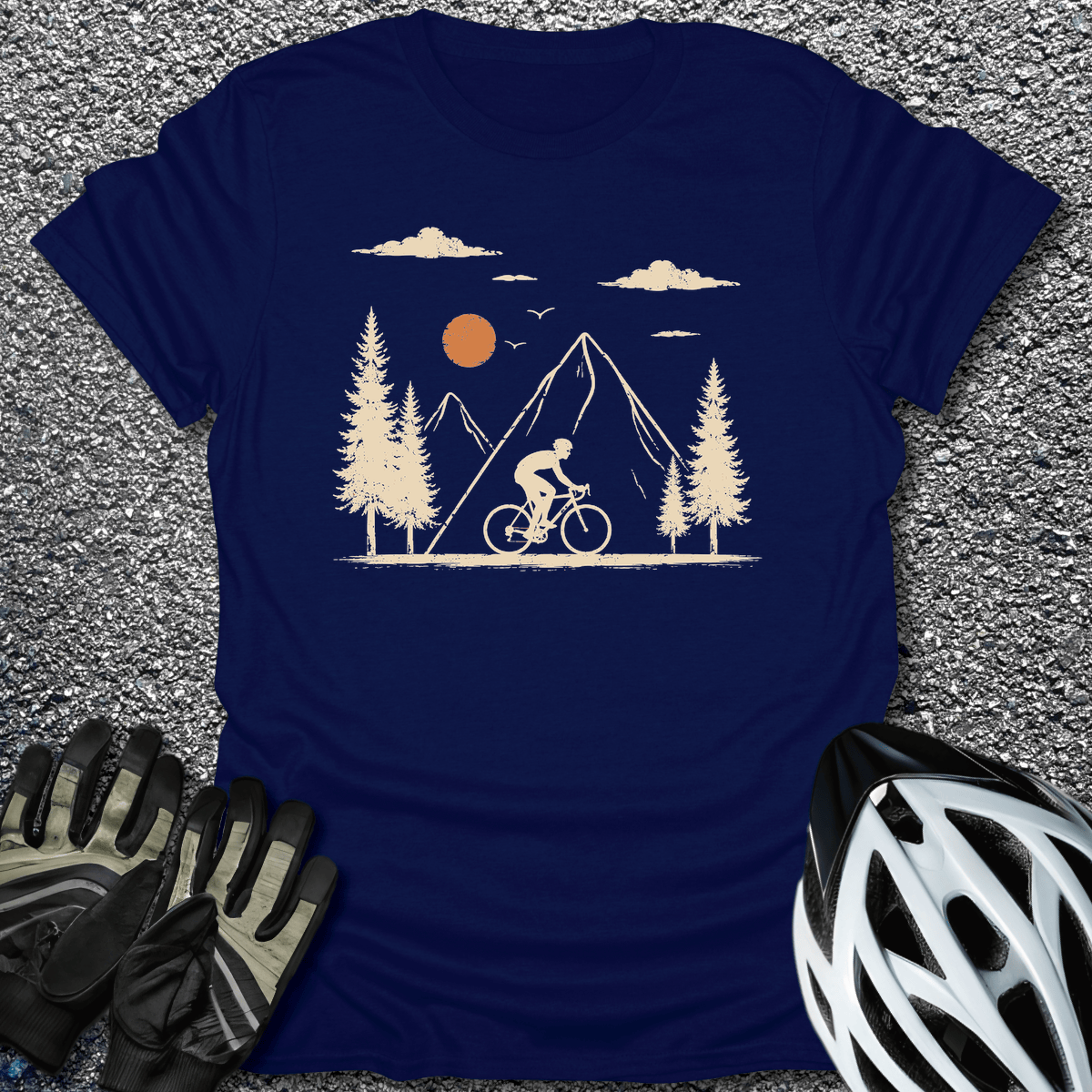 Mountain Ride Sun T-Shirt in Navy / S from CycleTees