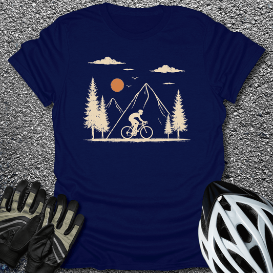 Mountain Ride Sun T-Shirt in Navy / S from CycleTees