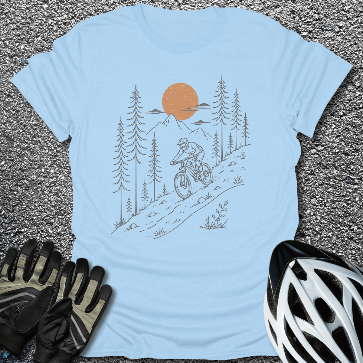 MTB Line Art T-Shirt in Light Blue / S from CycleTees