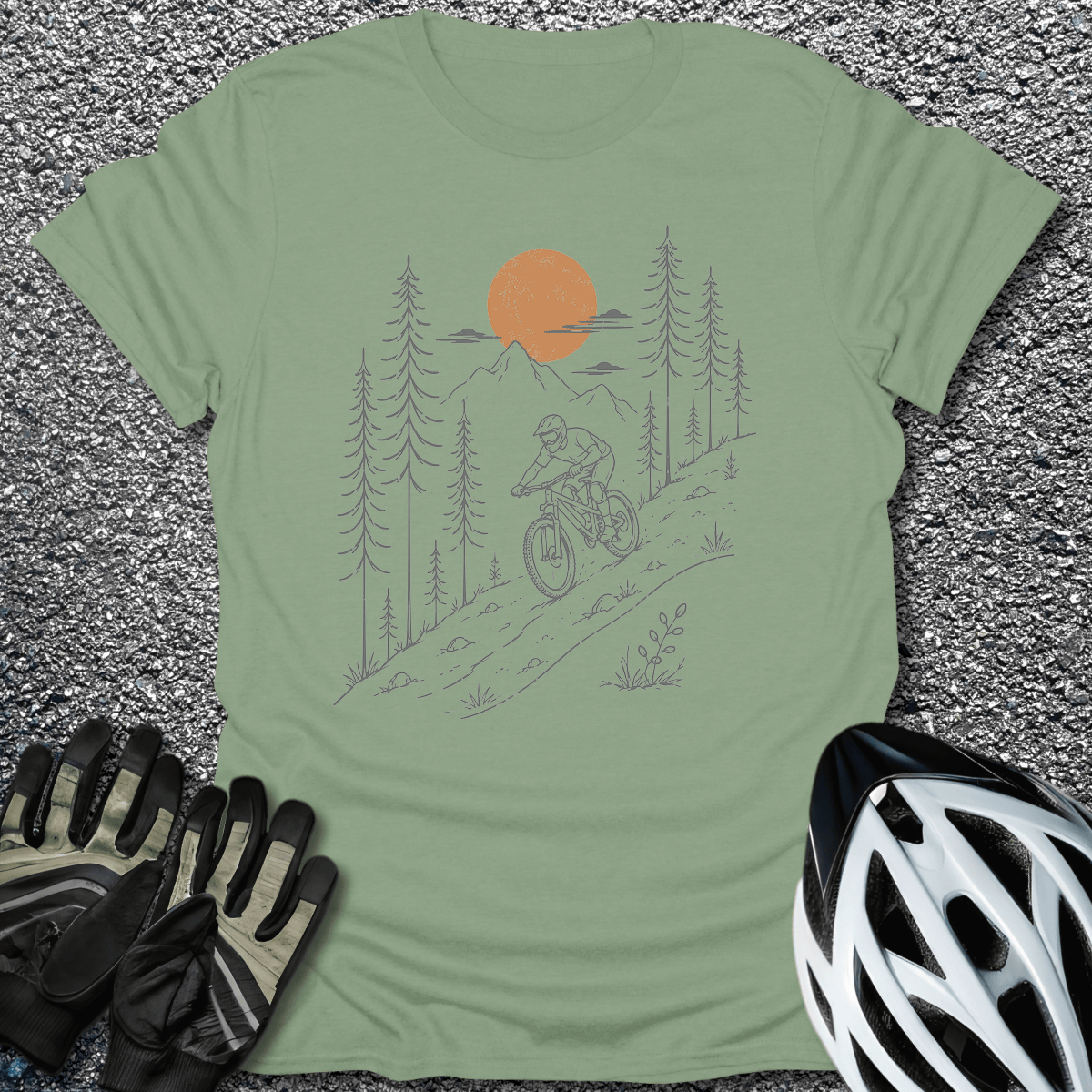 MTB Line Art T-Shirt in Sage / S from CycleTees