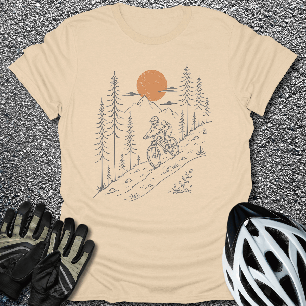 MTB Line Art T-Shirt in Sand / S from CycleTees