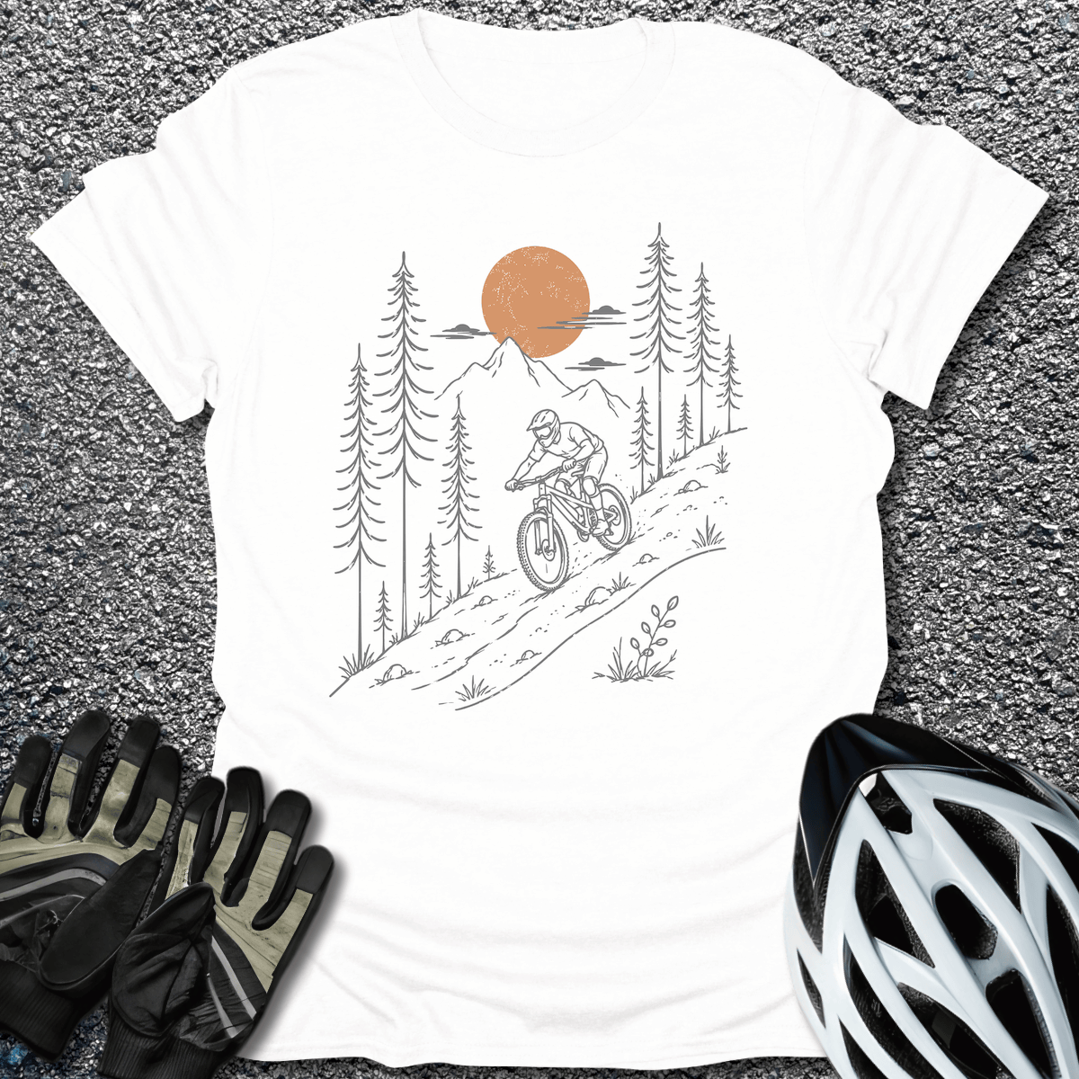 MTB Line Art T-Shirt in White / S from CycleTees