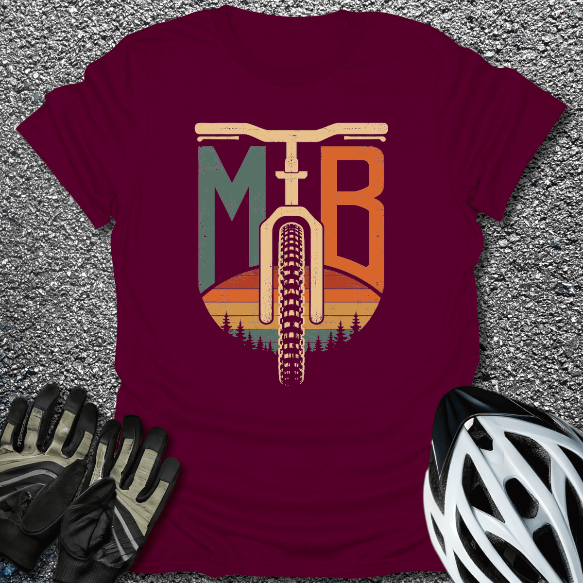 MTB Sunset T-Shirt in Maroon / S from CycleTees