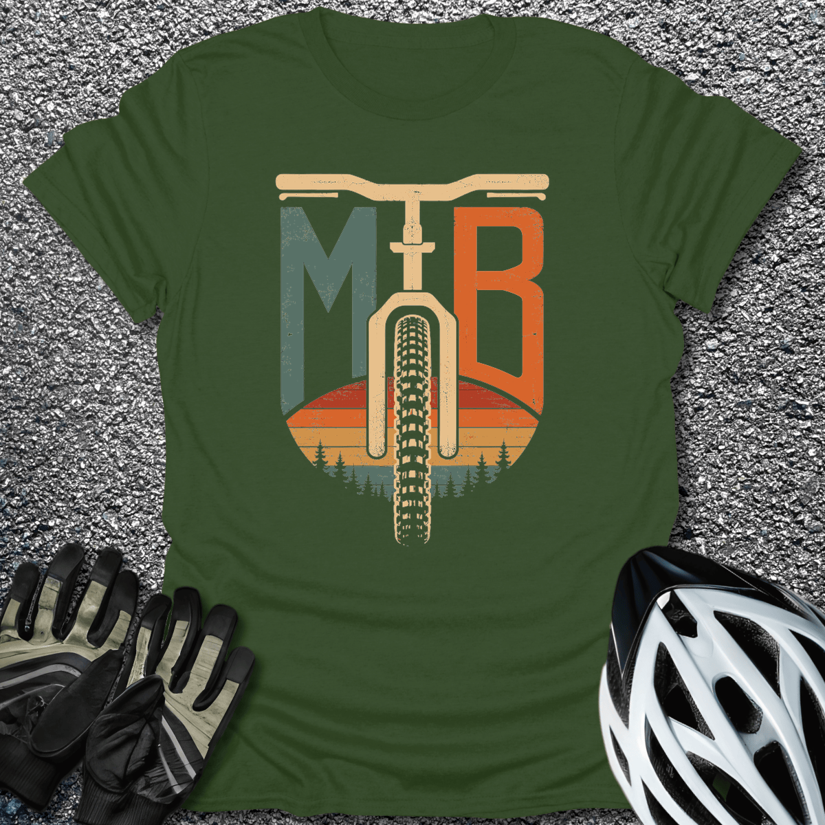 MTB Sunset T-Shirt in Military Green / S from CycleTees