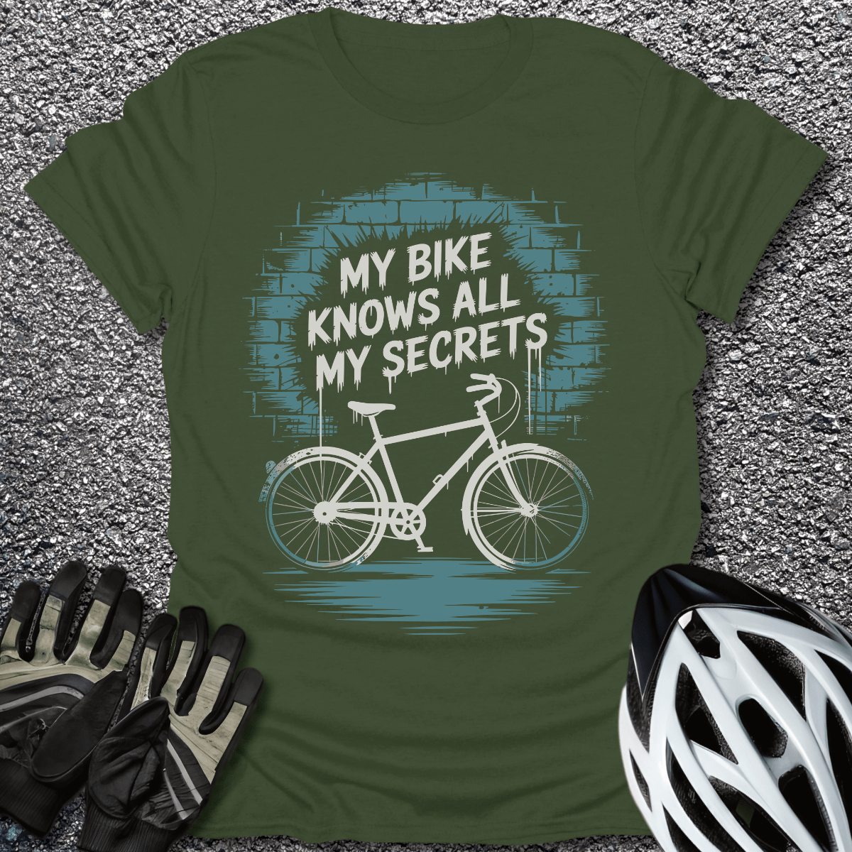 My Bike Knows T-Shirt in Military Green / S from CycleTees