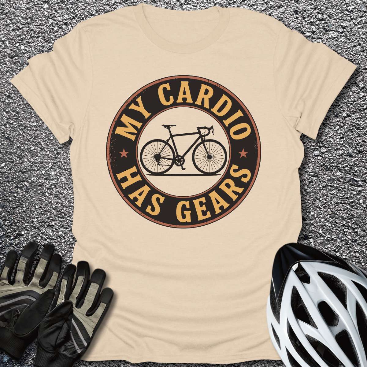 My Cardio Has Gears T-Shirt in Sand / S from CycleTees