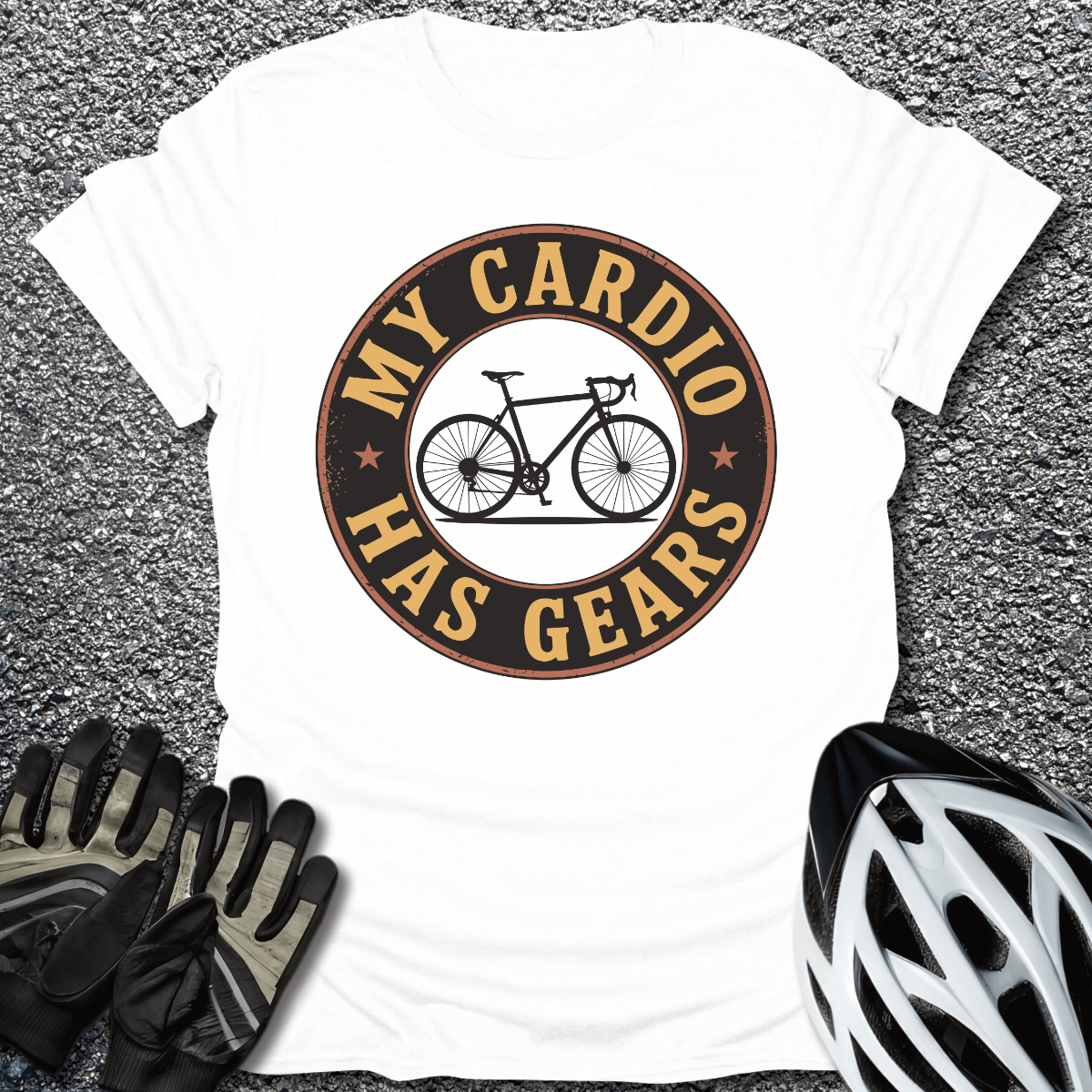 My Cardio Has Gears T-Shirt in White / S from CycleTees