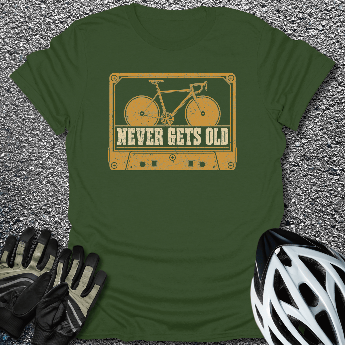 Never Gets Old T-Shirt in Military Green / S from CycleTees