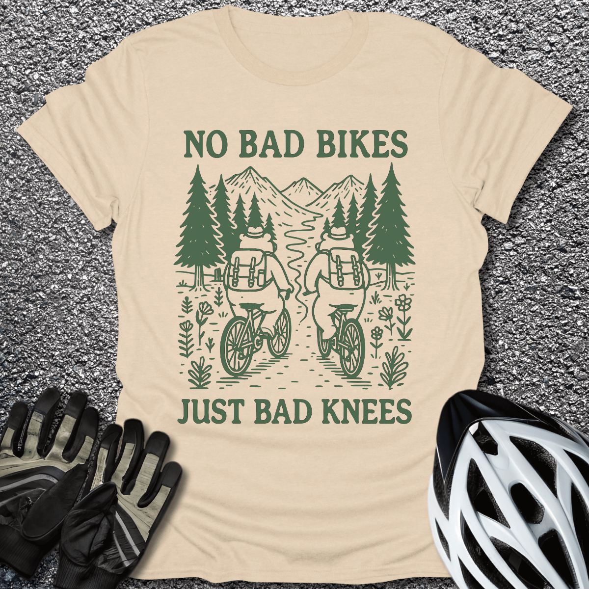 No Bad Bikes T-Shirt in Sand / S from CycleTees