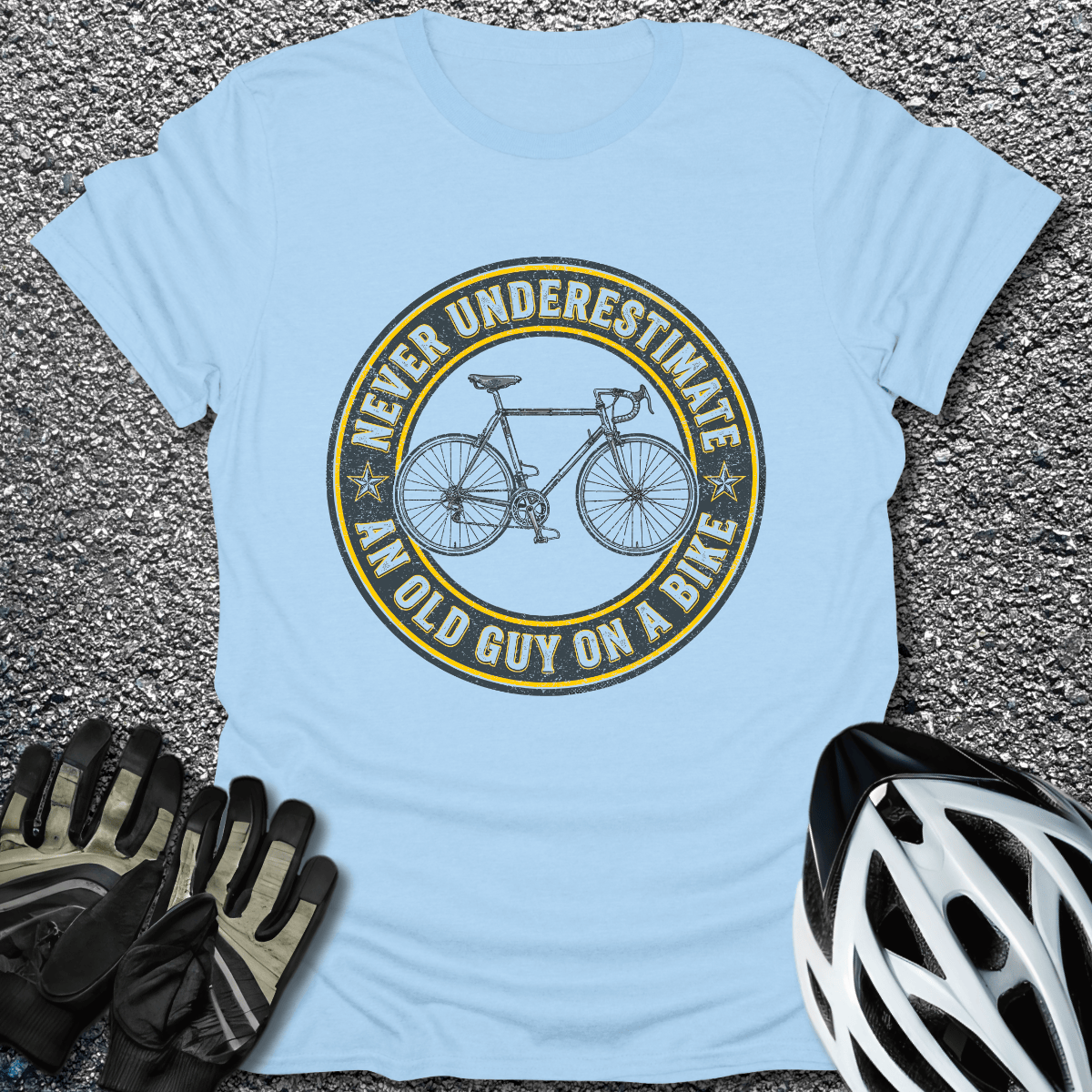 Old Guy on a Bike T-Shirt in Light Blue / S from CycleTees
