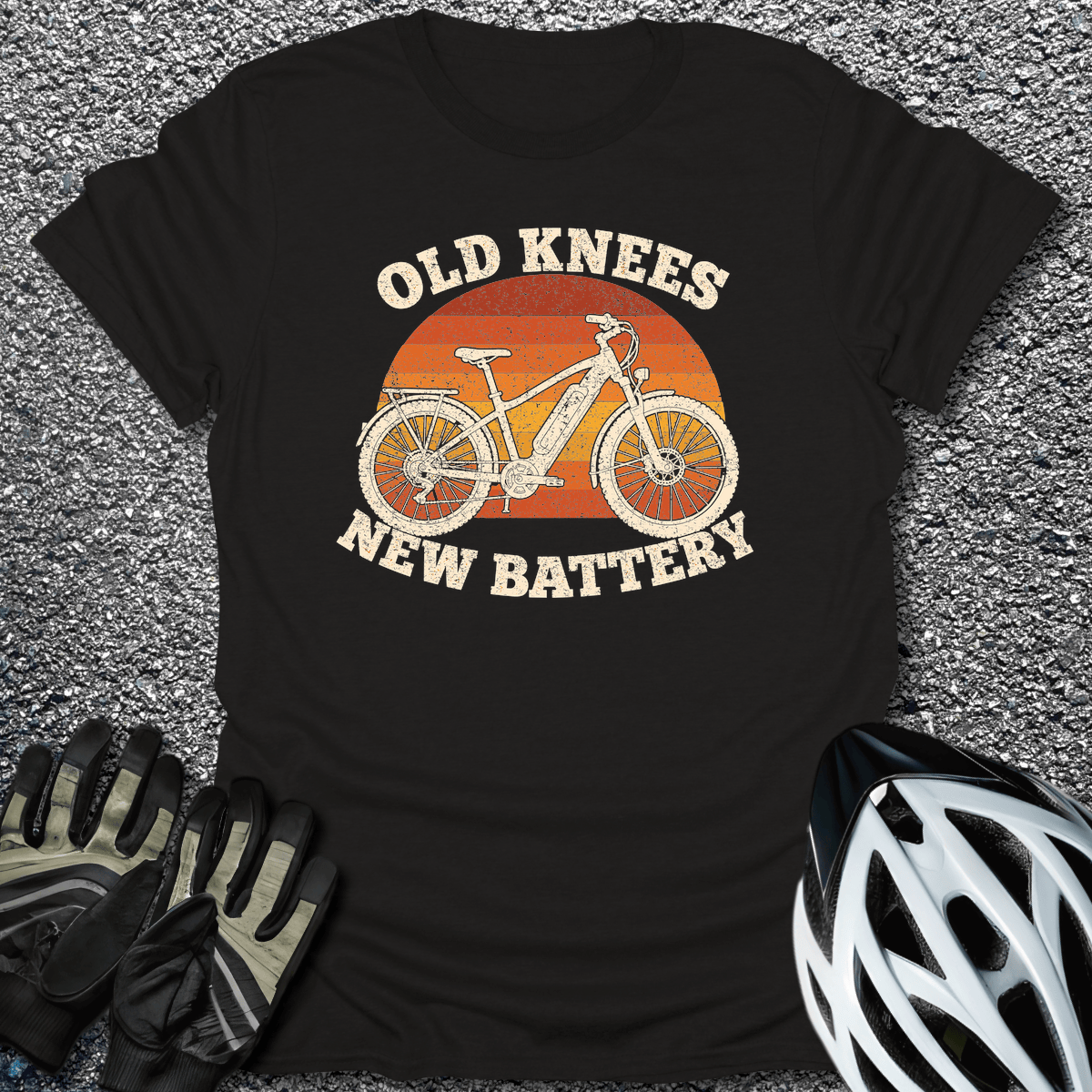 Old Knees New Battery T-Shirt in Black / S from CycleTees