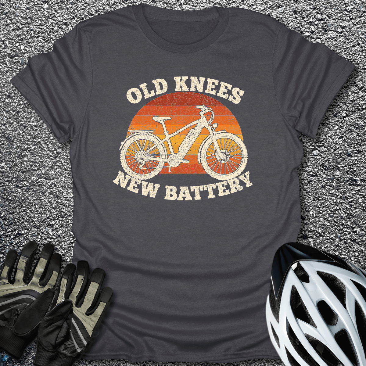 Old Knees New Battery T-Shirt in Dark Heather / S from CycleTees