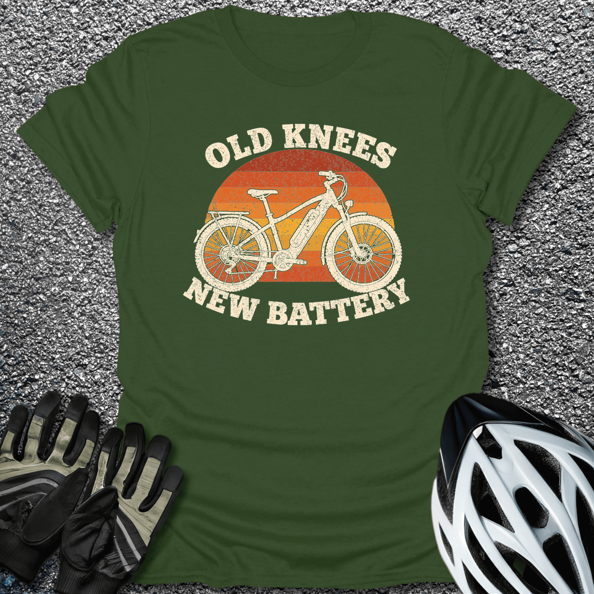Old Knees New Battery T-Shirt in Military Green / S from CycleTees