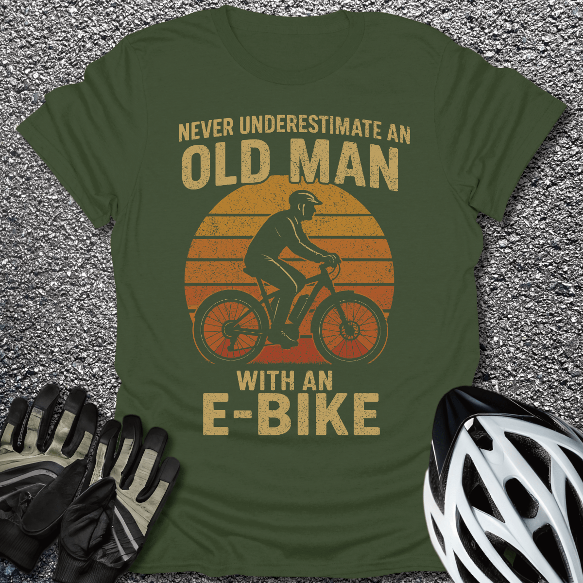 Old Man E-Bike T-Shirt in Military Green / S from CycleTees