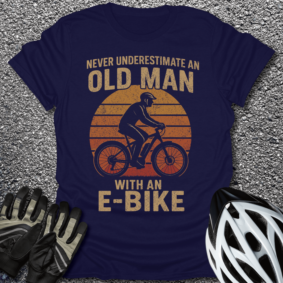 Old Man E-Bike T-Shirt in Navy / S from CycleTees