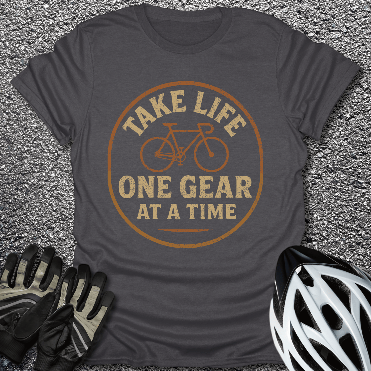 One Gear at a Time T-Shirt in Dark Heather / S from CycleTees
