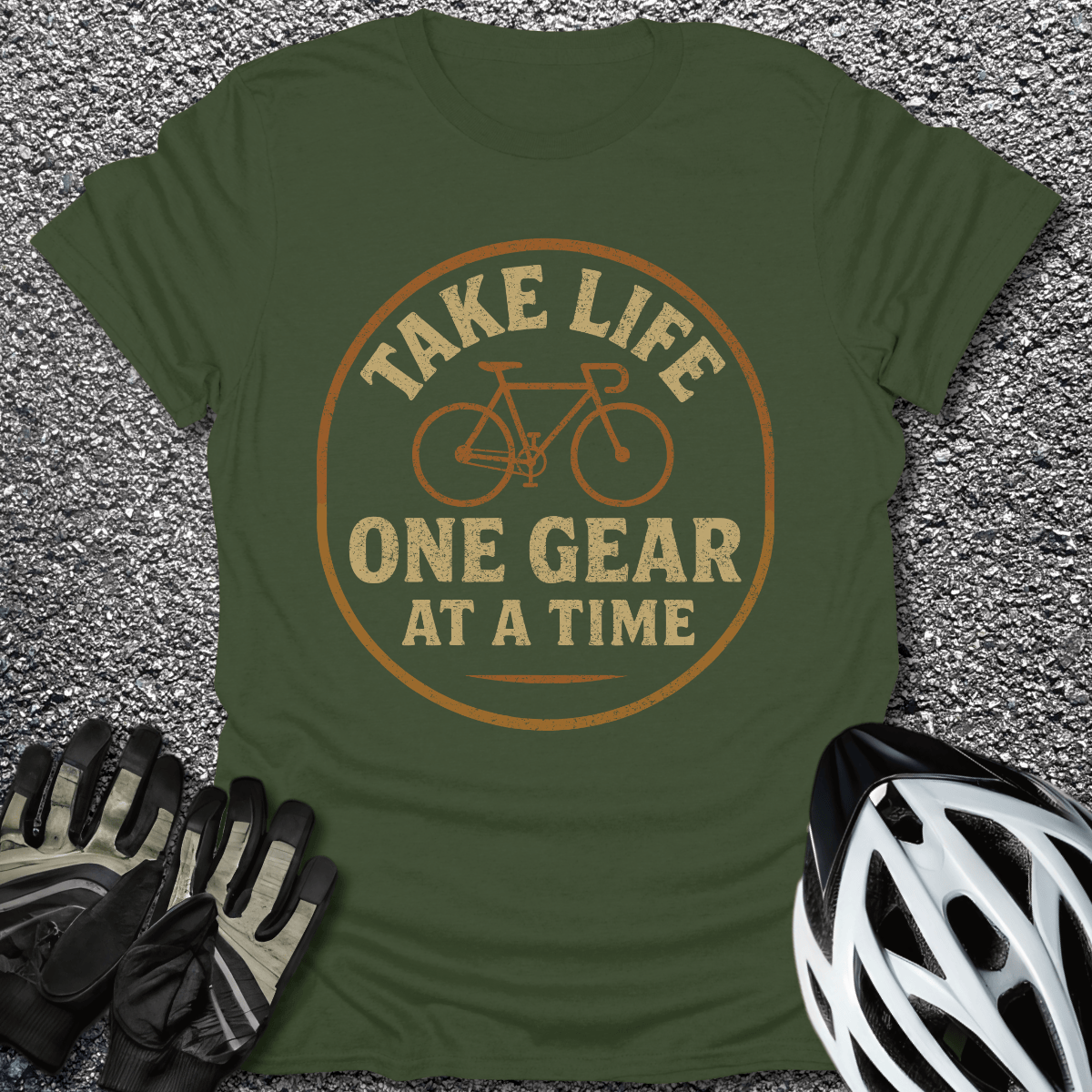 One Gear at a Time T-Shirt in Military Green / S from CycleTees
