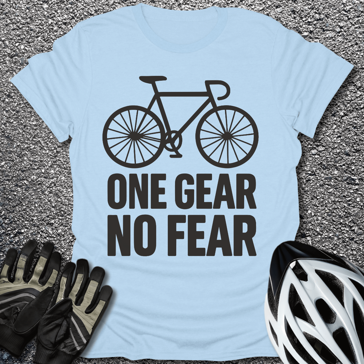 One Gear No Fear T-Shirt in Light Blue / S from CycleTees