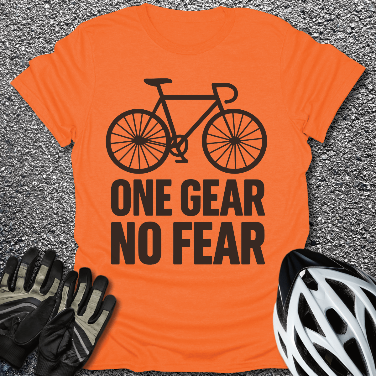 One Gear No Fear T-Shirt in Orange / S from CycleTees