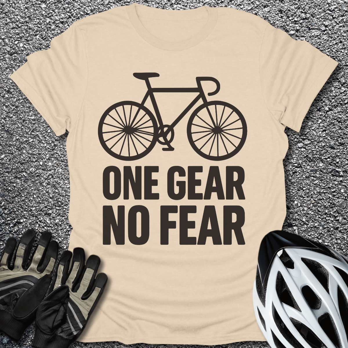 One Gear No Fear T-Shirt in Sand / S from CycleTees